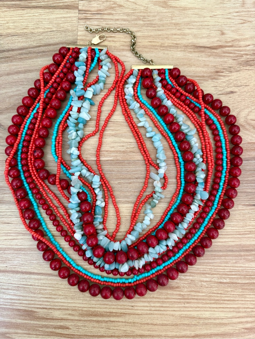Zara Red Turquoise & White Multi-Strand Beaded Necklace